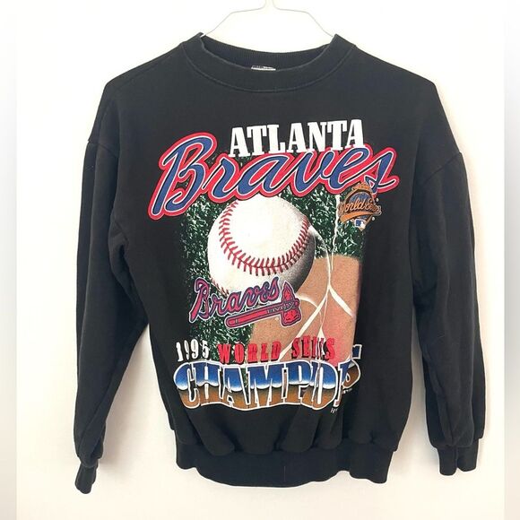 Vintage Atlanta Braves Baseball 1995 Black World Series Sweatshirt womens small - Picture 1 of 7